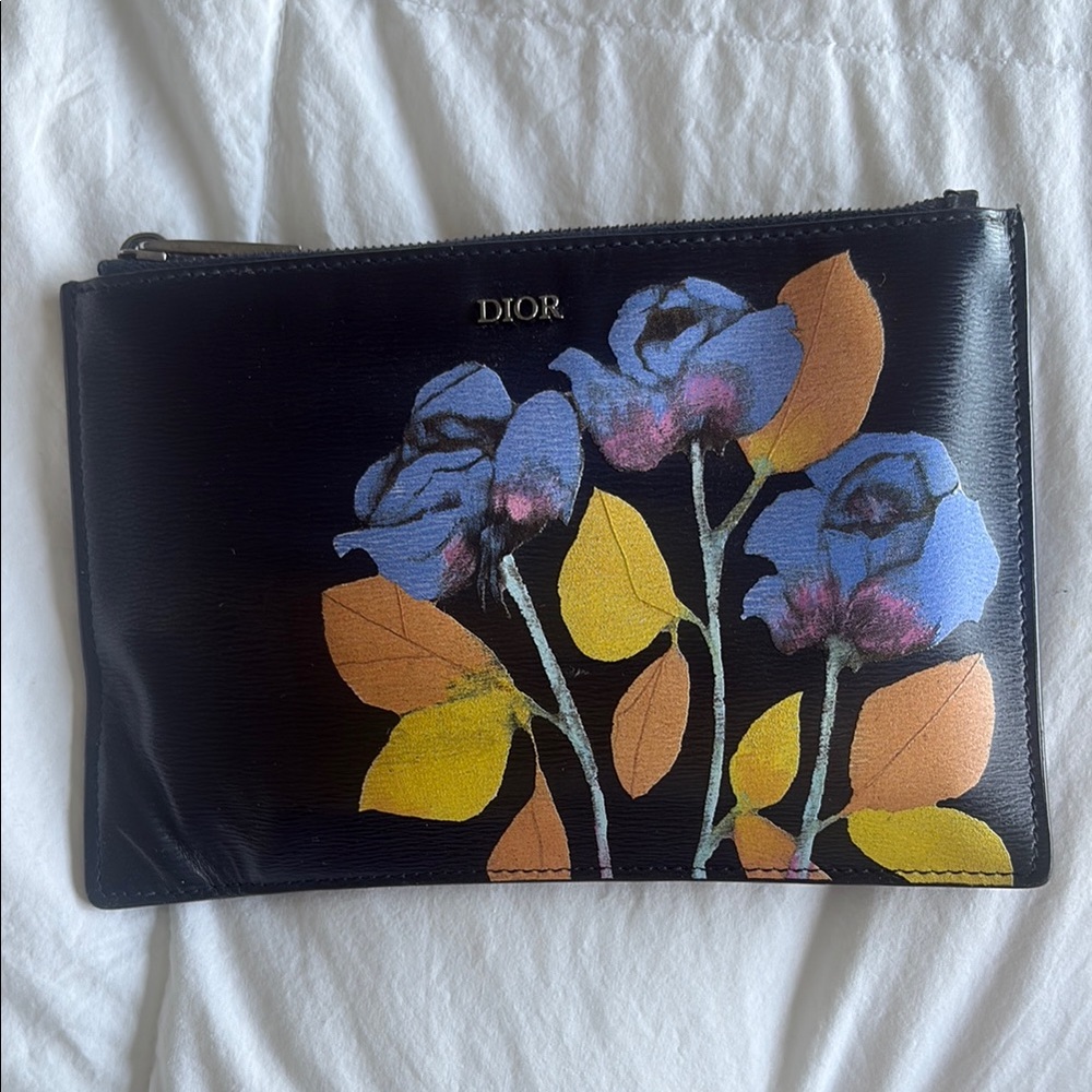 Dior Black Pouch with Floral Design